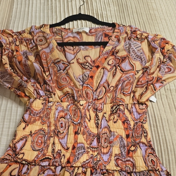 A.L.C. Luna Cotton Swirl Print Mini Dress Split Sleaves in Peach and Brown NWOT - Picture 10 of 16